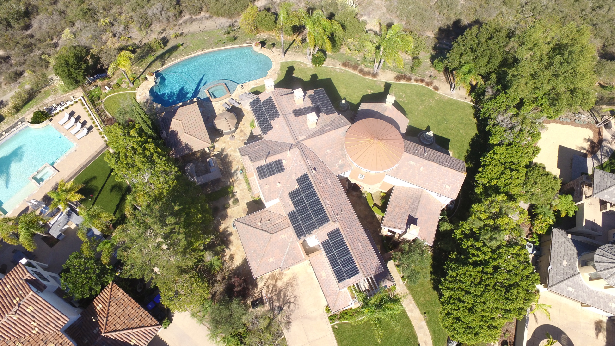 Arial Shot of New SunPower Roof Mounted Solar Installation