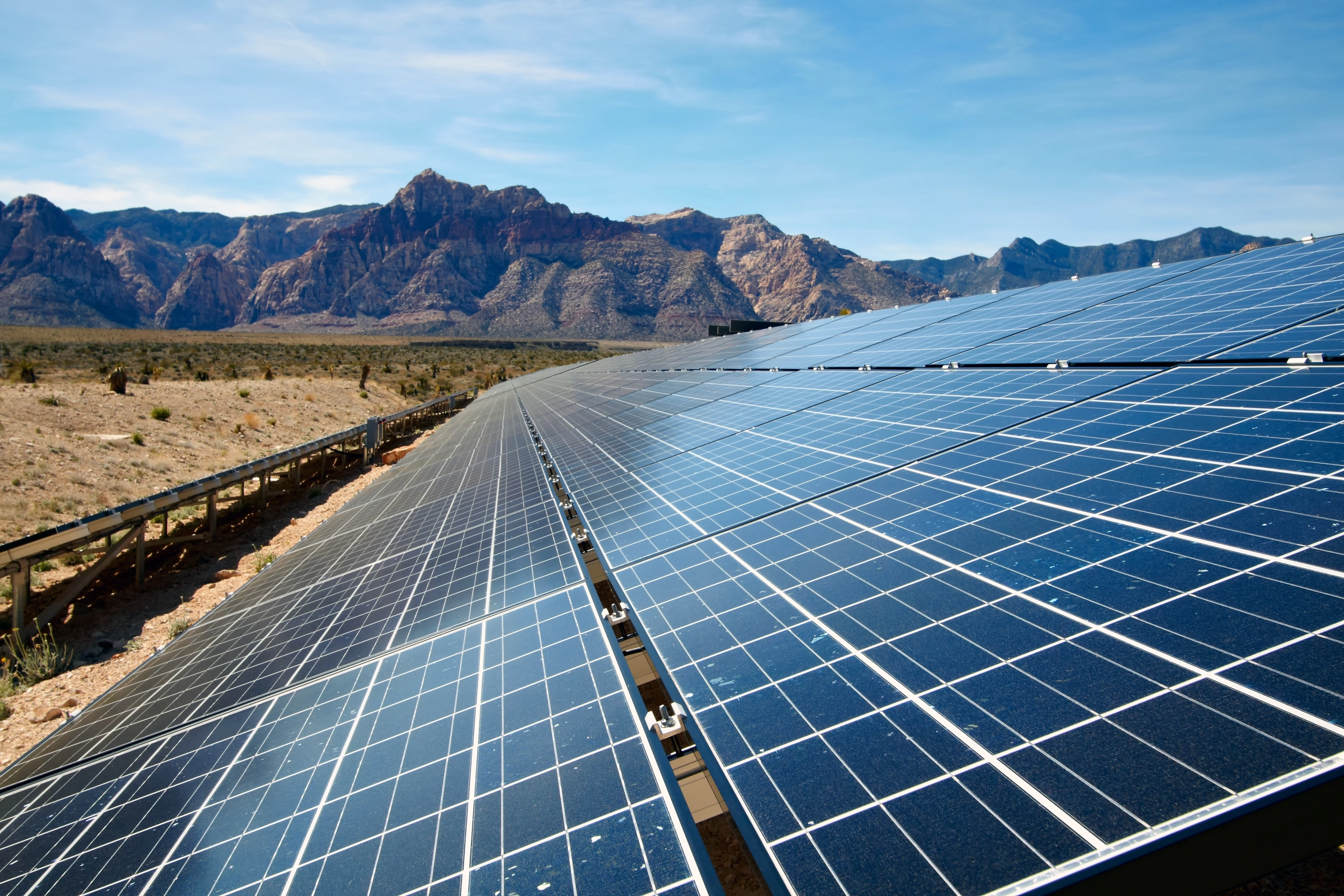 Solar panels over desert in Arizona